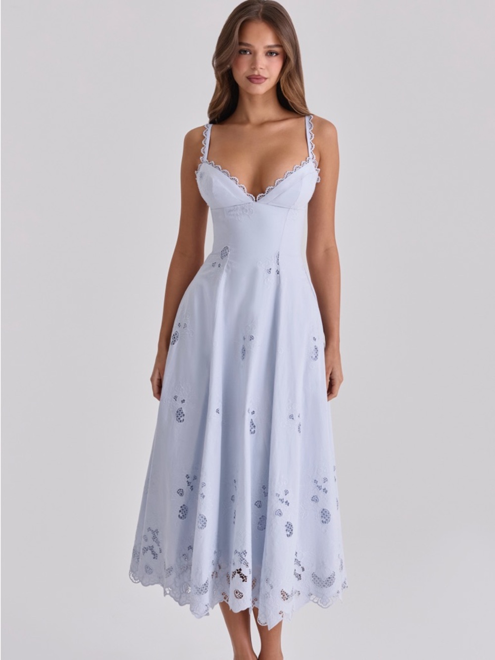 House of CB TATIANA Bluebell Lace + Cotton Broderie Anglais Midi Sundress NWOT - Picture 2 of 11